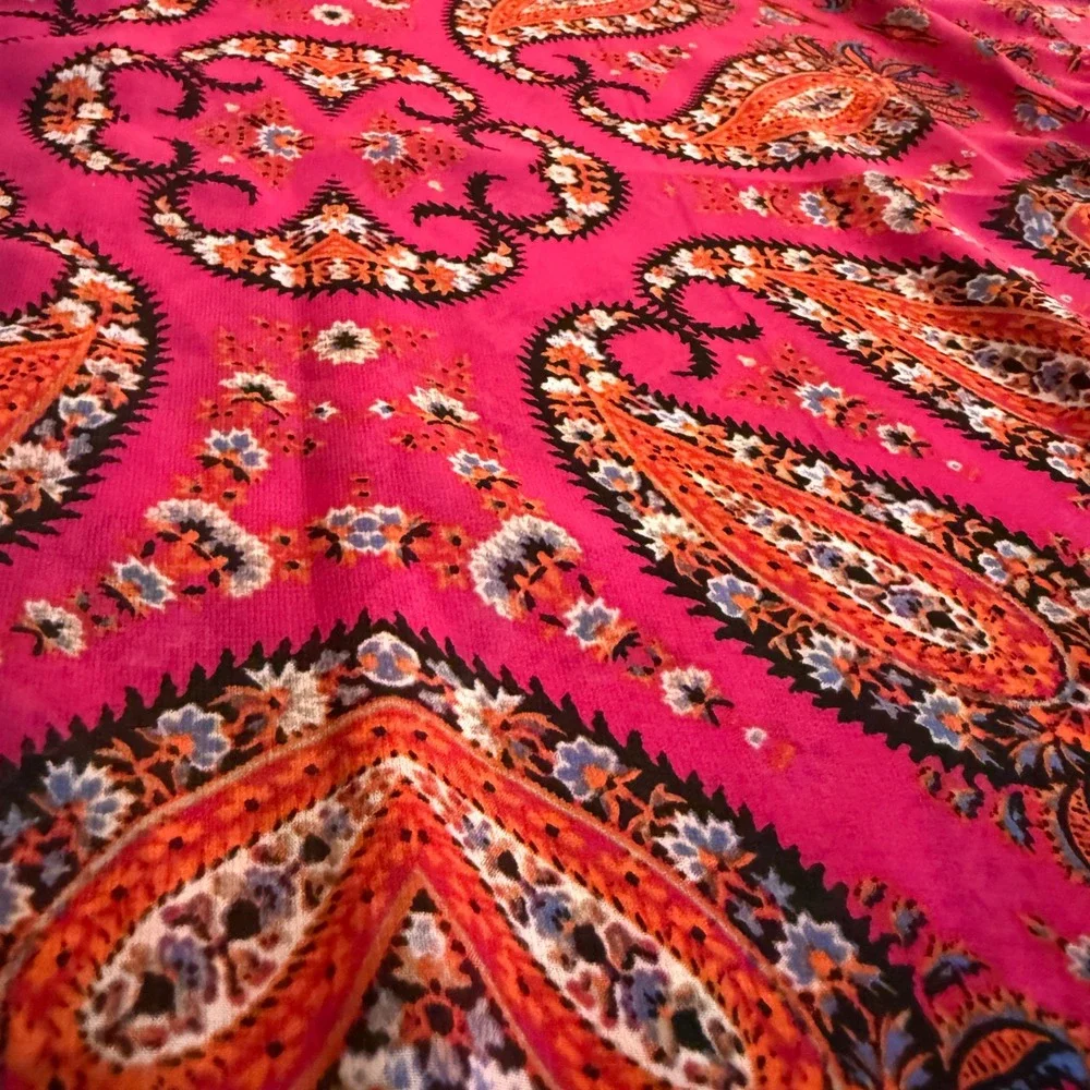 Paisley Print Scarf Wrap 72‎ in x 13 in Pink Orange Black Floral Boho